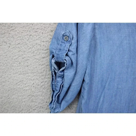 Philosophy-100% Tencel Shirt Dress-Chambray-Medium-Tabbed Sleeves-Pockets - Picture 4 of 7